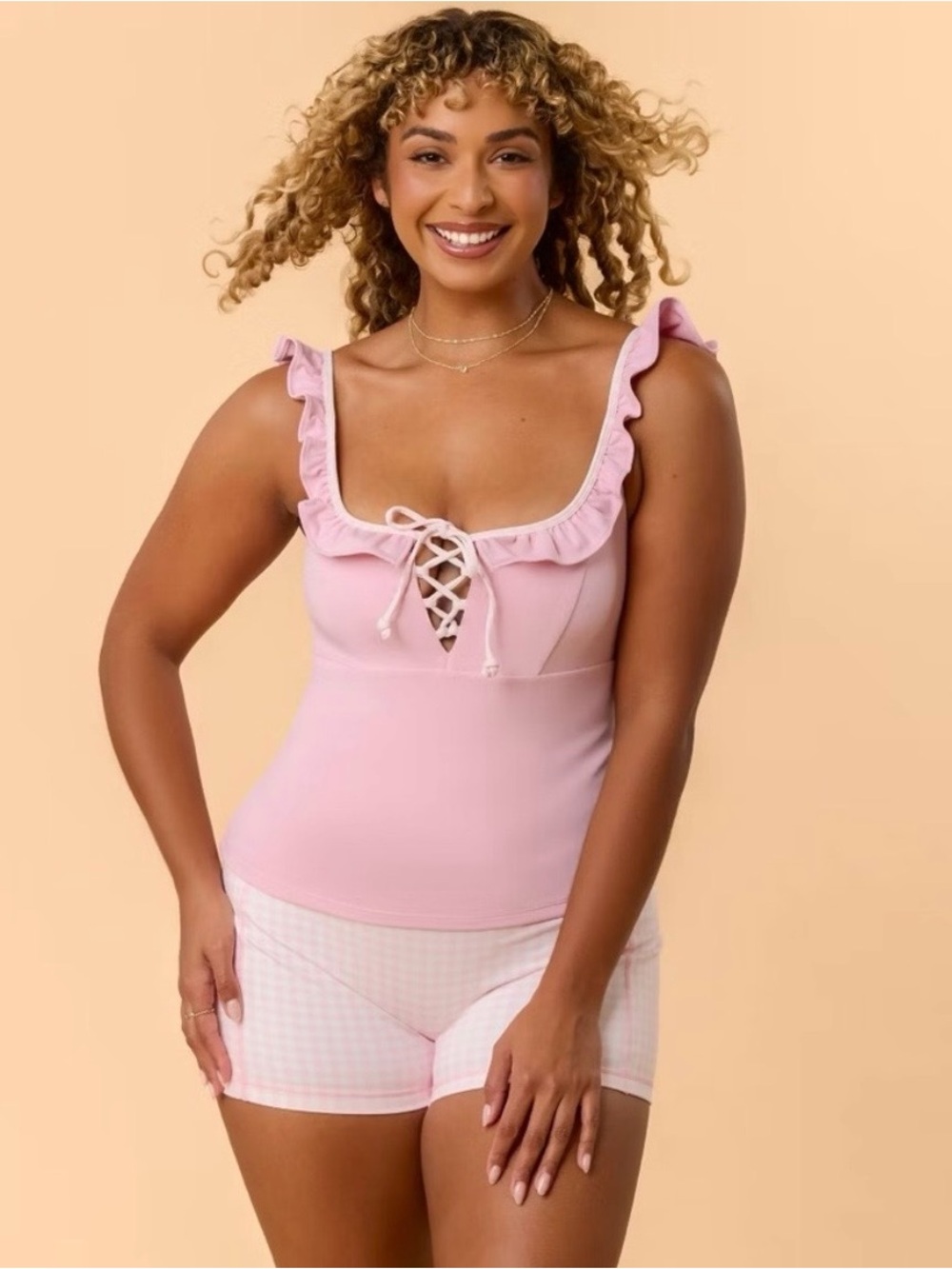 Blogilates Coquette Ruffle Lace
Up Pilates Tank Top - Picture 2 of 8